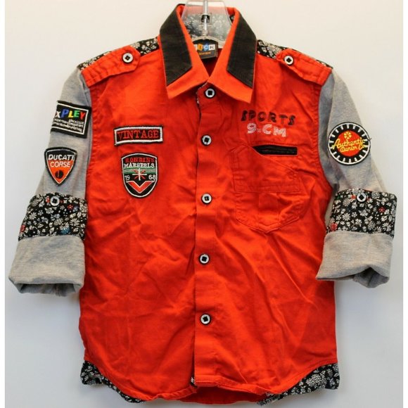 Nick Fashion Red Button Down Kreater Jeans Long Sleeve Shirt Sz 3 Sports Cars - Picture 2 of 8